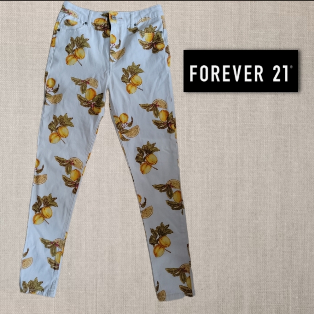 Forever 21 Jeans | Forever 21 High-Rise Lemon Printed Skinny Jeans
